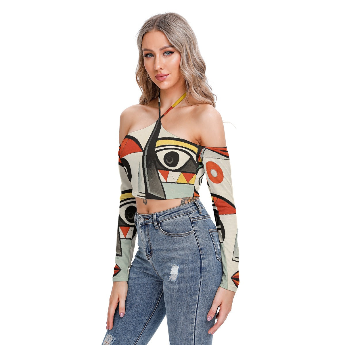 All-Over Print Women's Halter Lace-up Top