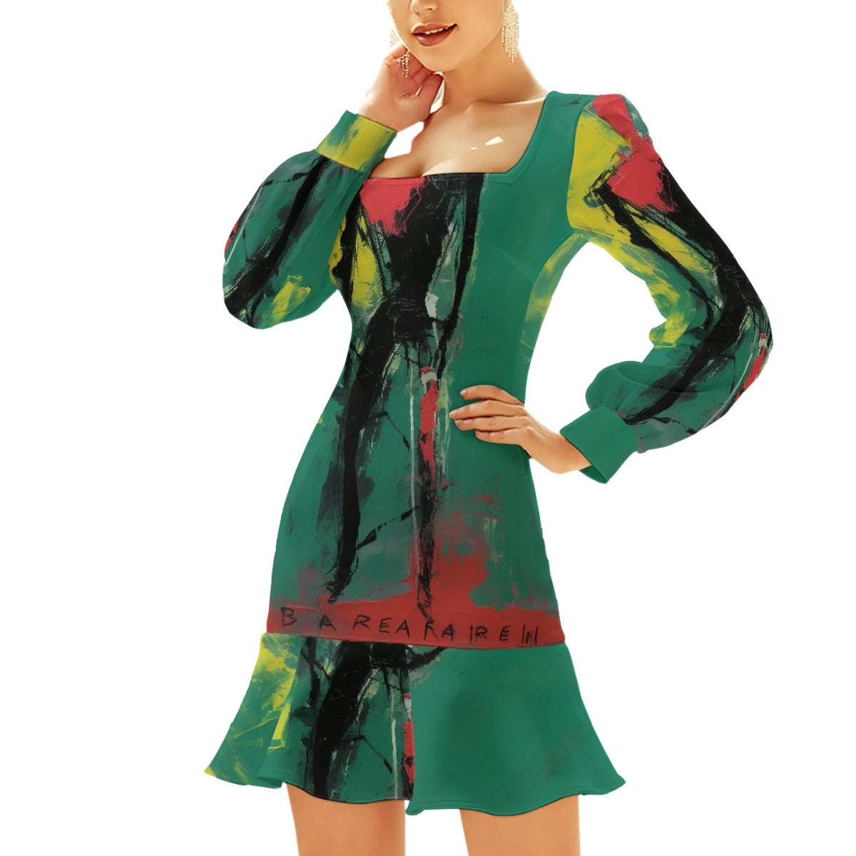 All-Over Print Women's Ruffle Hem Skinny Dress