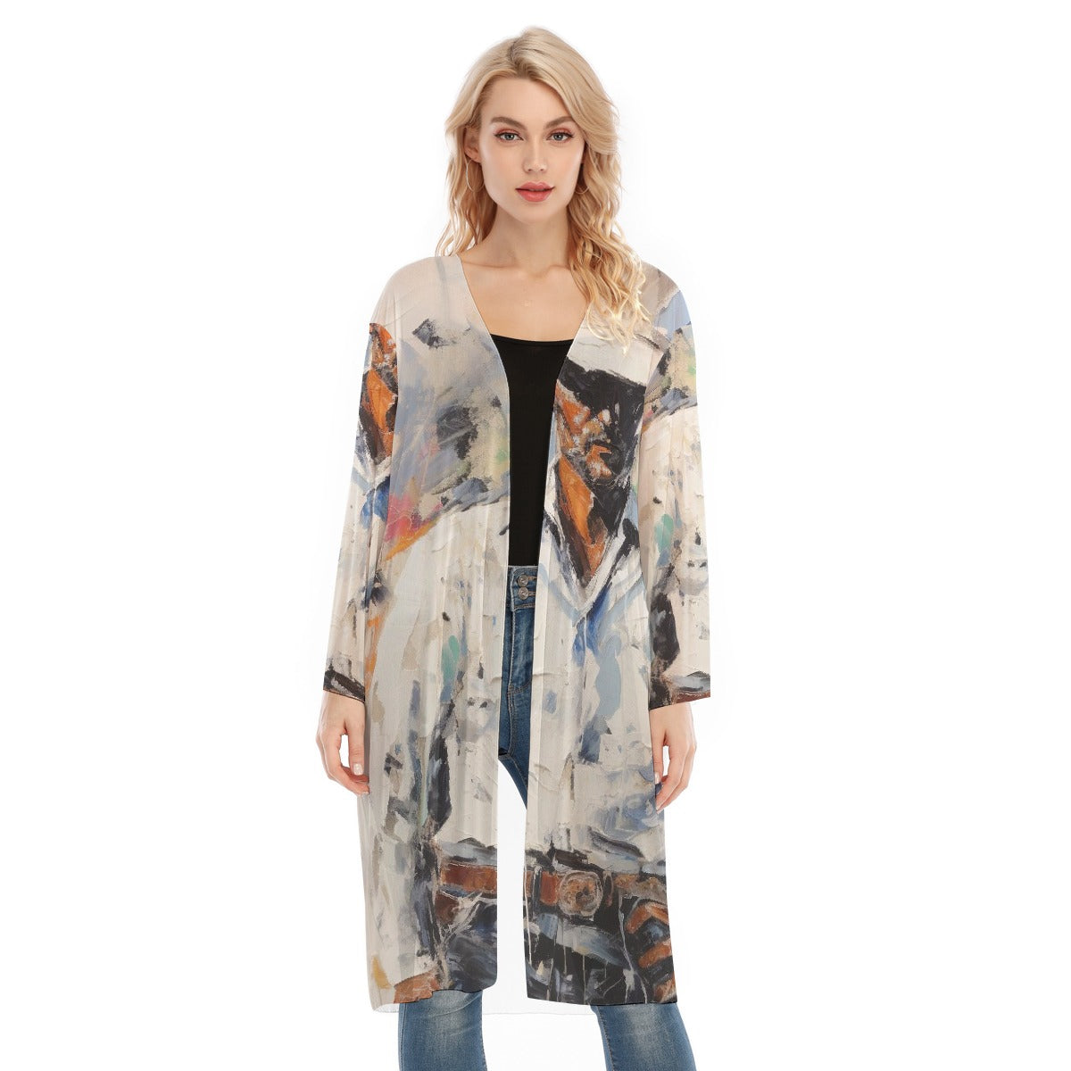 All- Over Print Women's Long Sleeve Mesh Cardigan