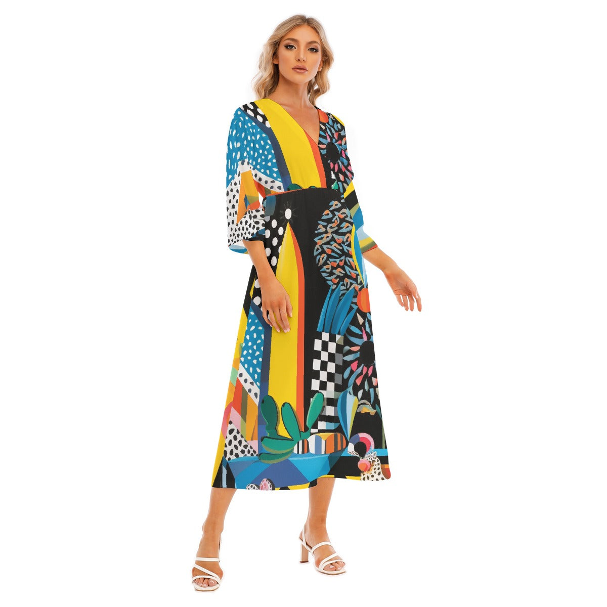 All-Over Print Women's Mid-Sleeve Long Dress