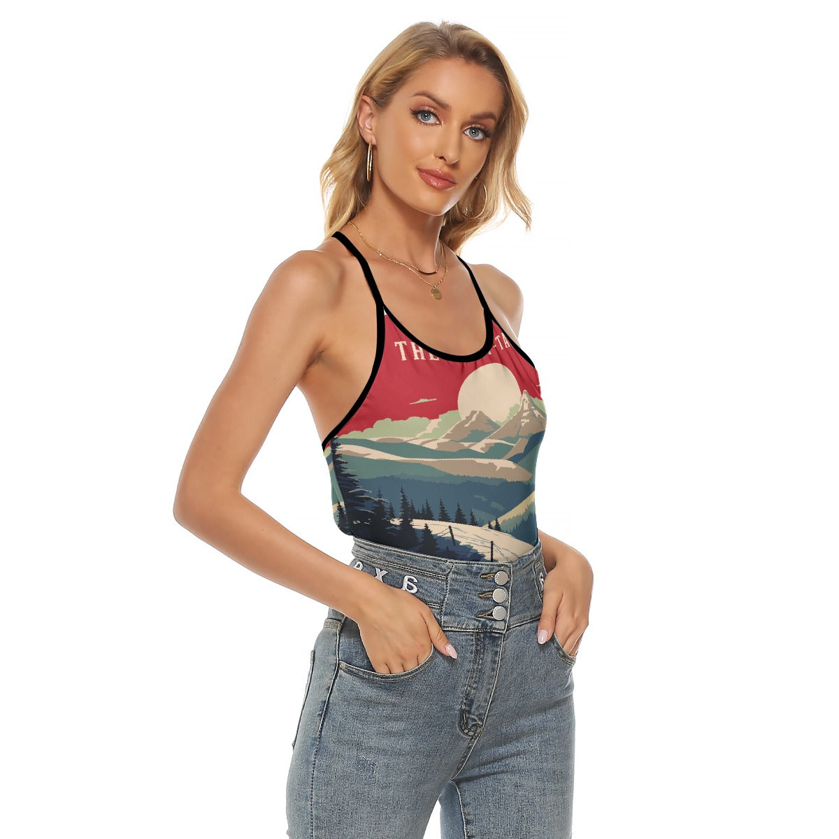 All-Over Print Women's Criss-Cross Open Back Tank Top