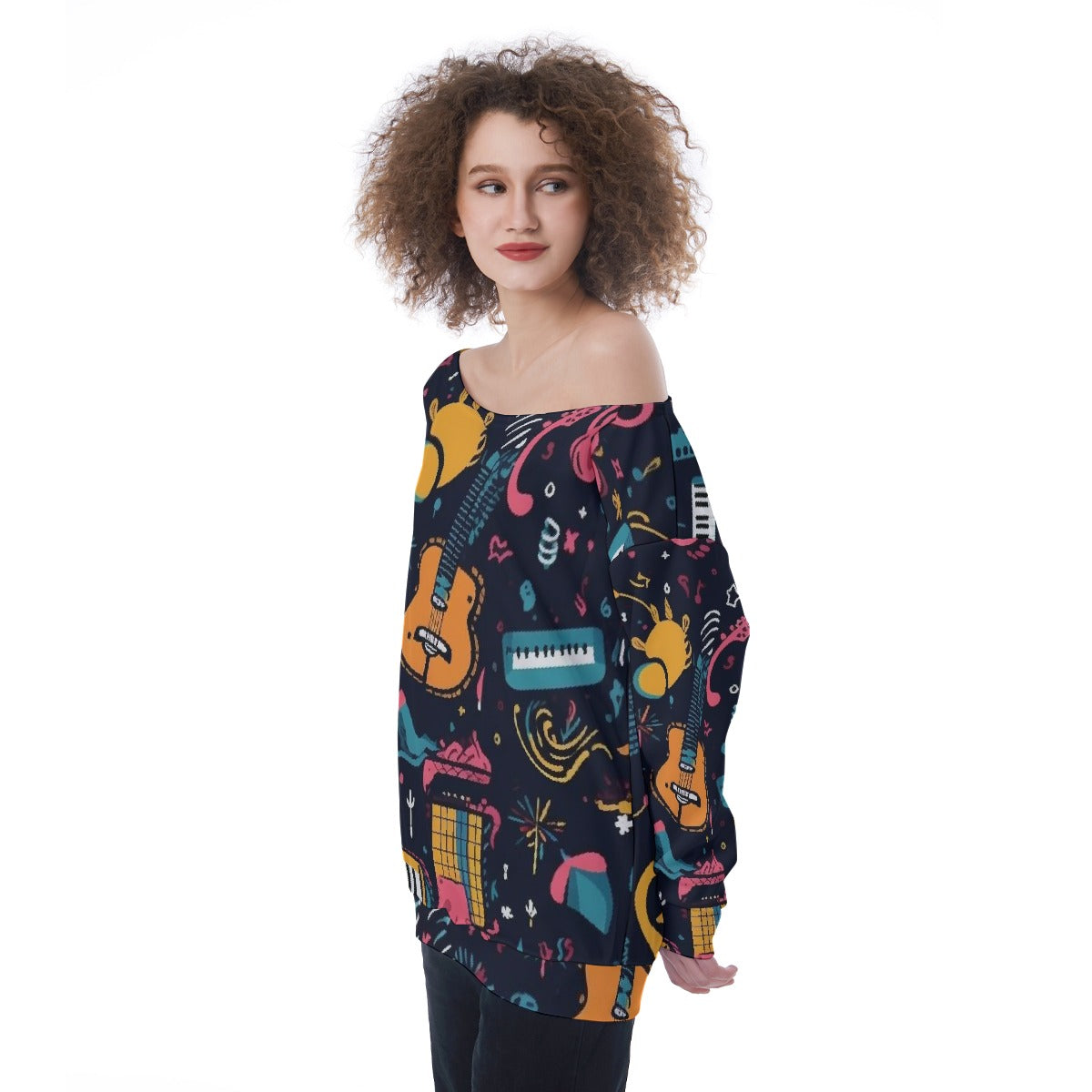 All-Over Print Oversized Women's Off-Shoulder Sweatshirt