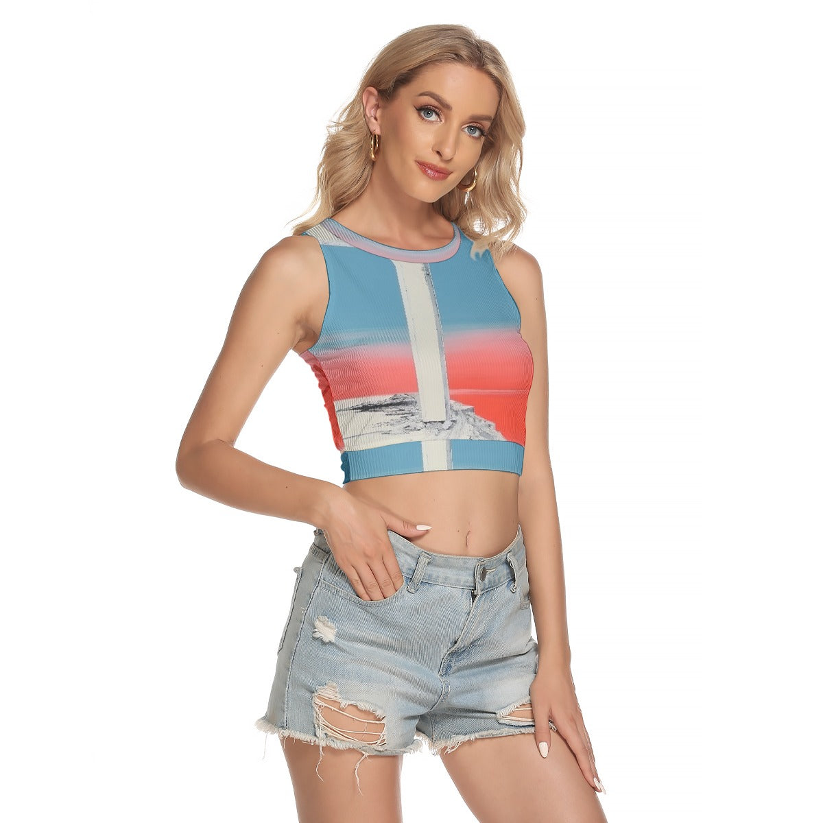 All-Over Print Women's Sleeveless Back Hollow Crop Top