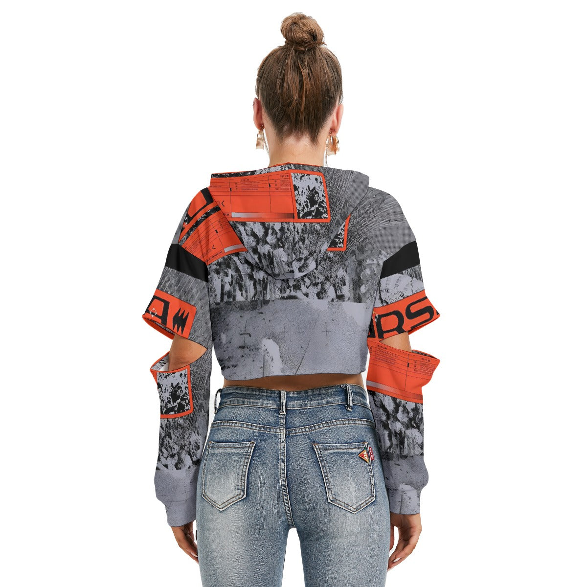 All-Over Print Women's Heavy Fleece Hoodie With Hollow Out Sleeve