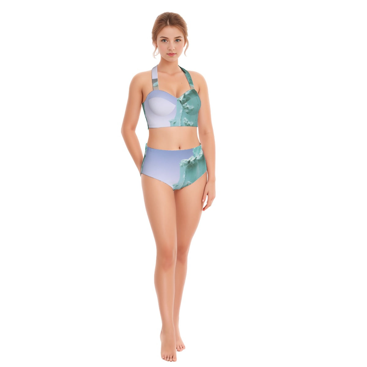 All-Over Print Women's Swimsuit Set With Halter