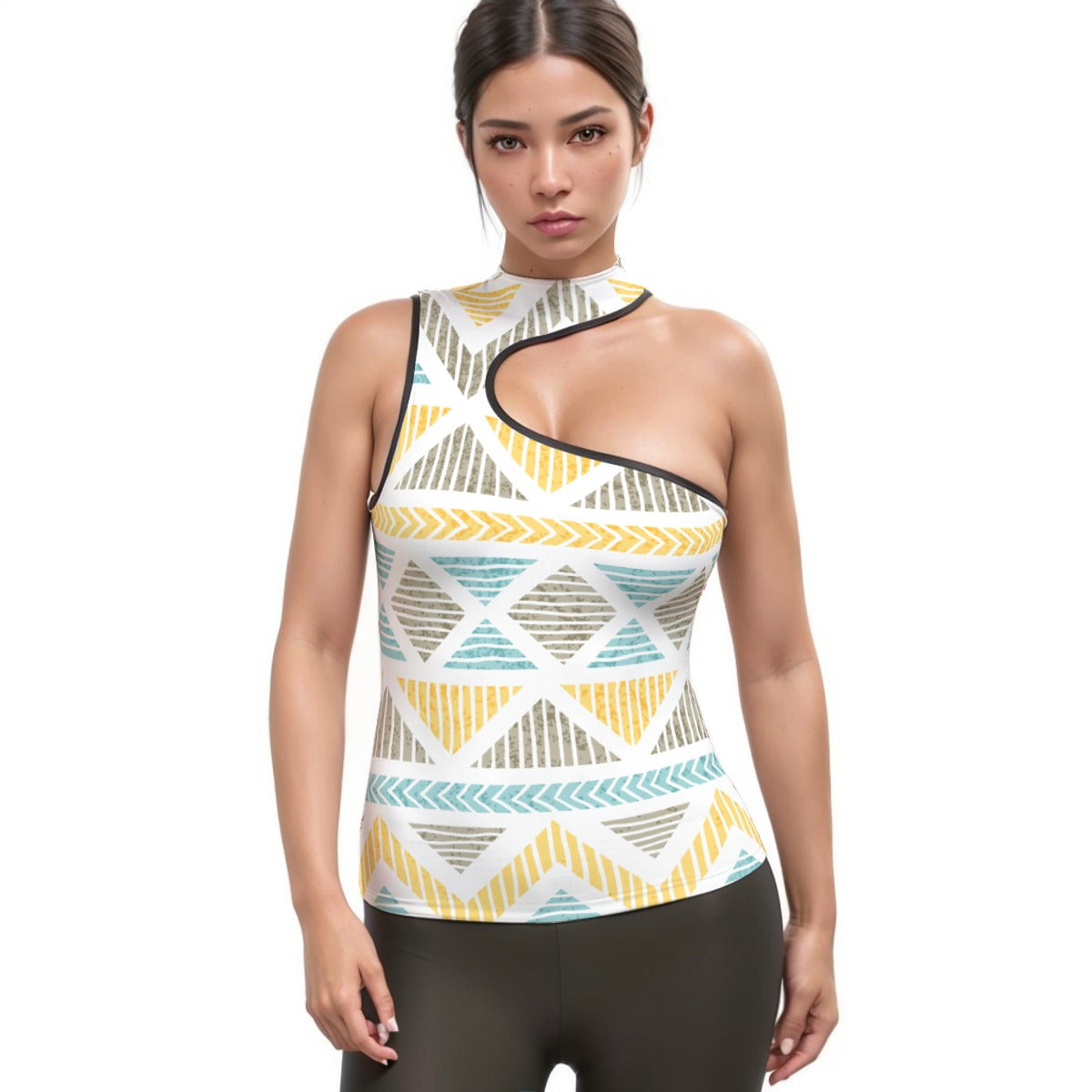 All-Over Print Women's Halter Sleeveless Asymmetrical Tank Top