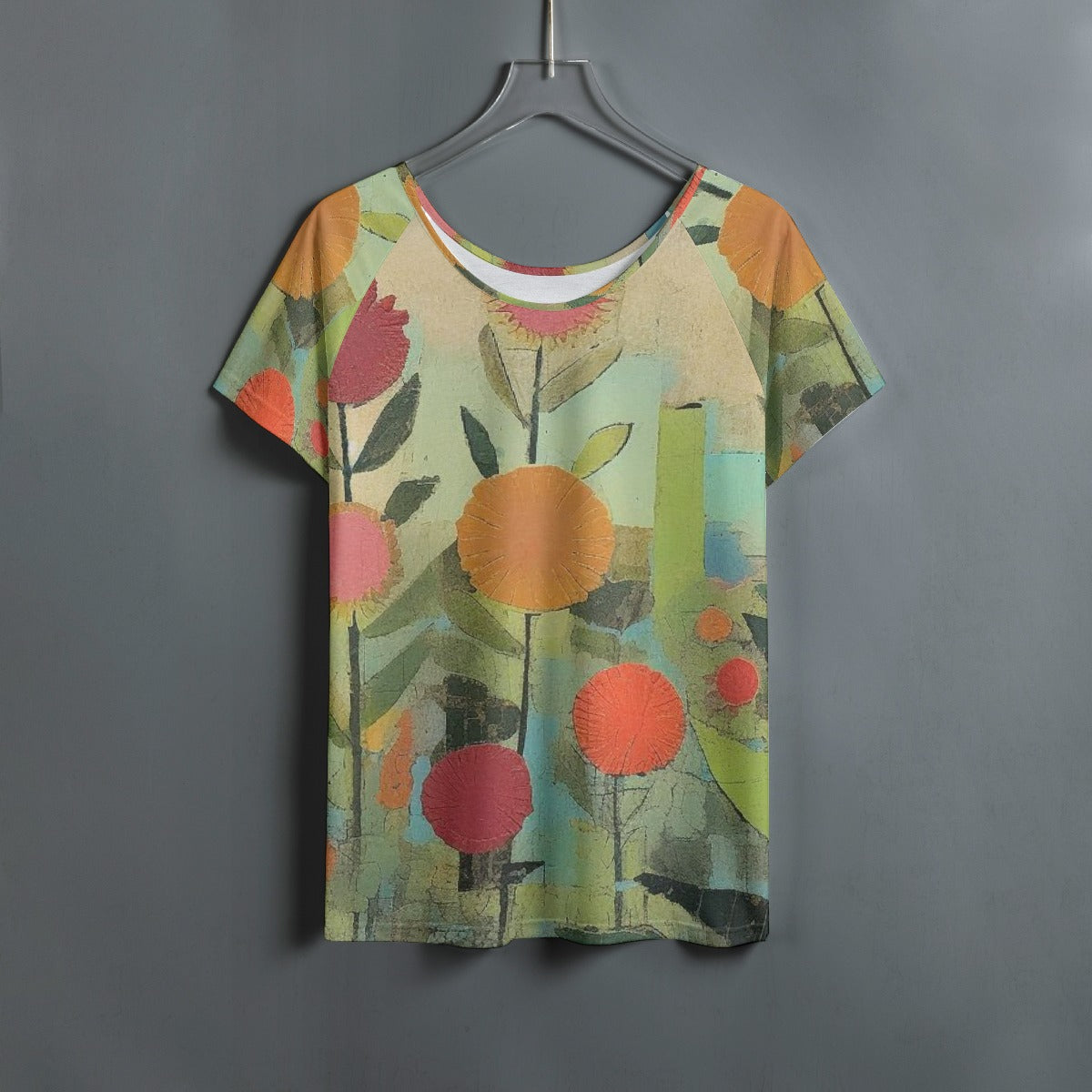 All-Over Print Women's Round Neck T-shirt With Raglan Sleeve