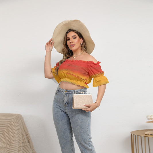 All-Over Print Women's Off-shoulder Cropped Top With Short Puff Sleeve