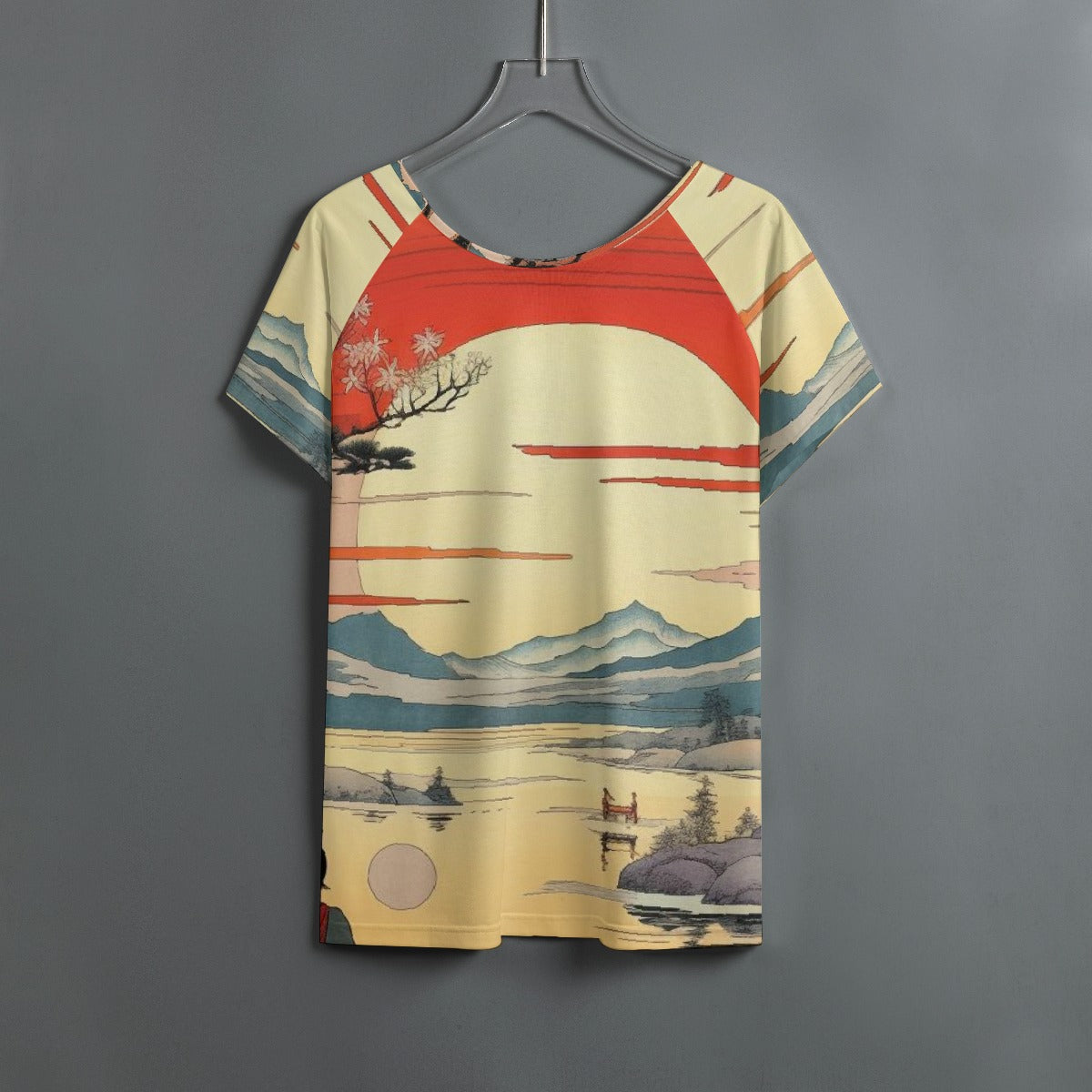 All-Over Print Women's Round Neck T-shirt With Raglan Sleeve