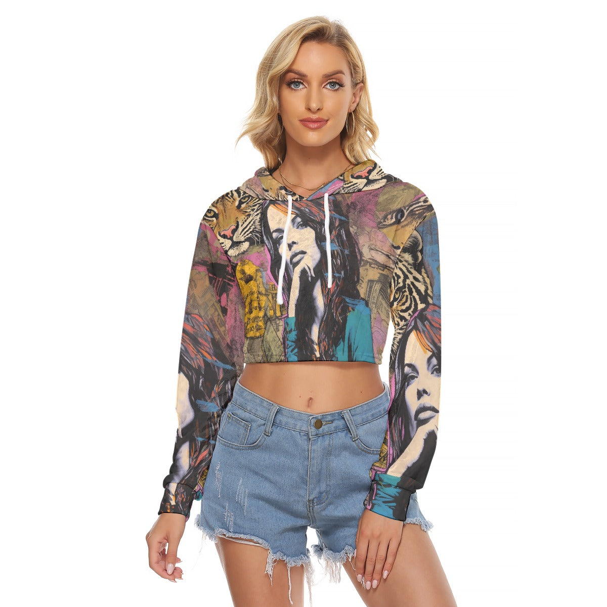 All-Over Print Women's Crop Top Hoodie|Velvet