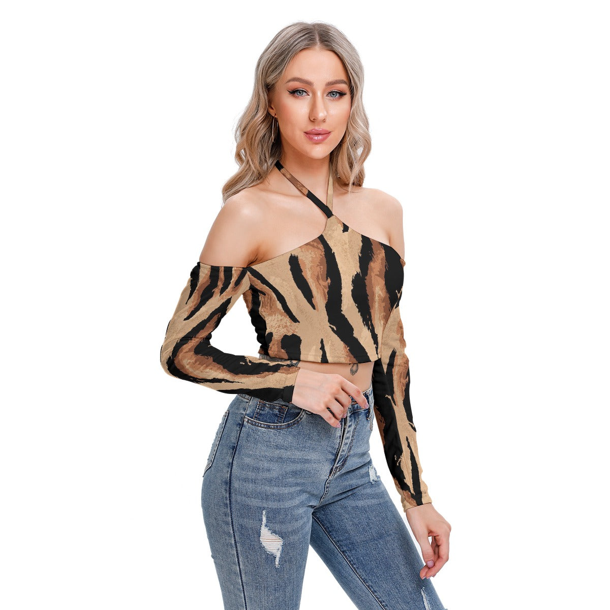 All-Over Print Women's Halter Lace-up Top