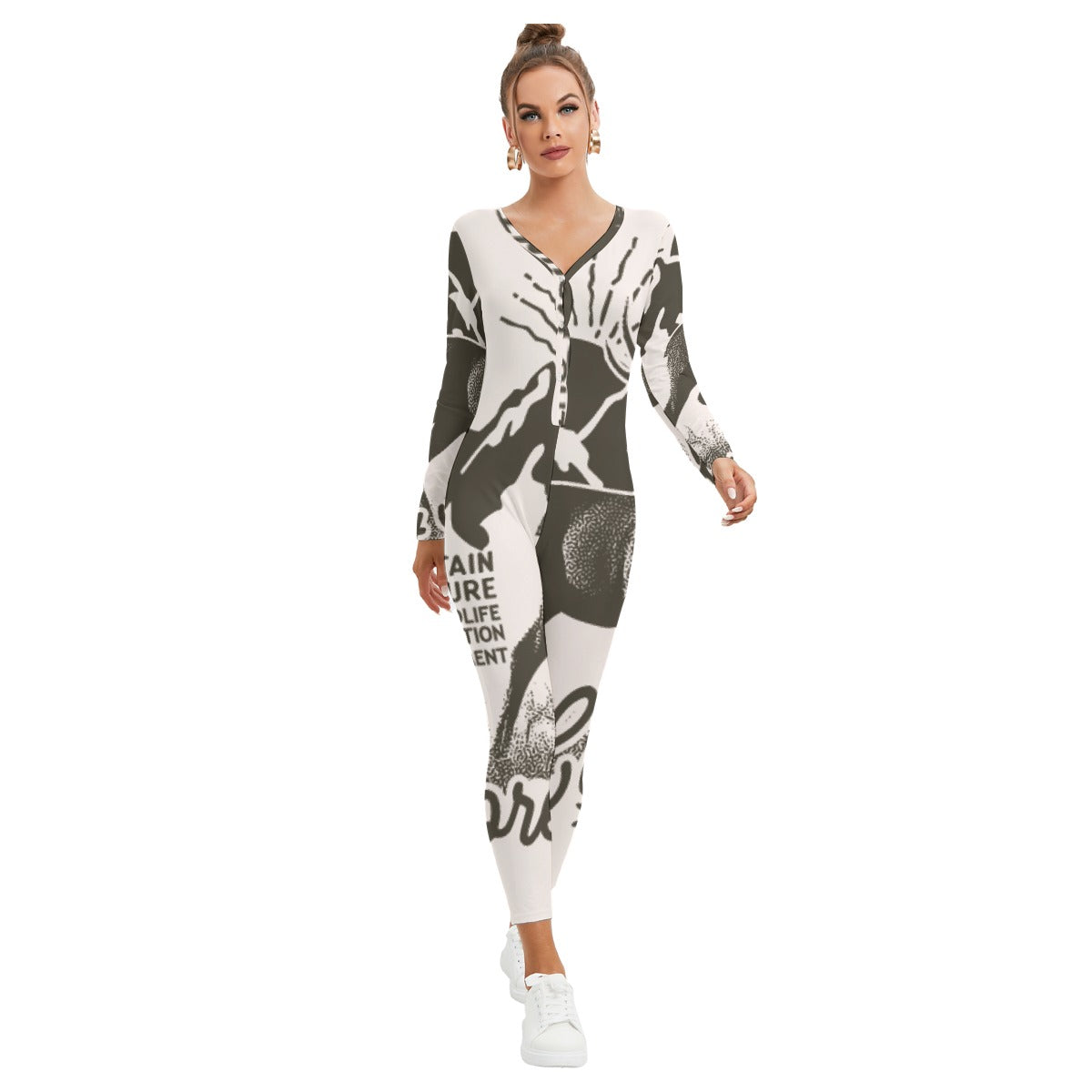 All-Over Print Women's Plunging Neck Jumpsuit