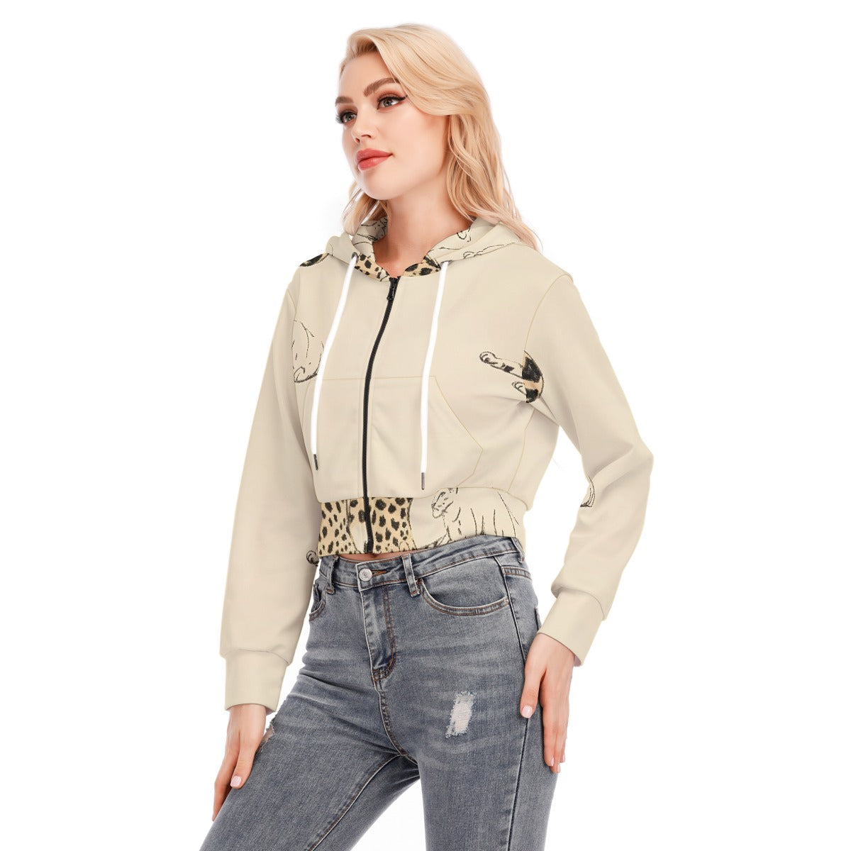 All-Over Print Women's Crop Top Hoodie With Zipper Closure