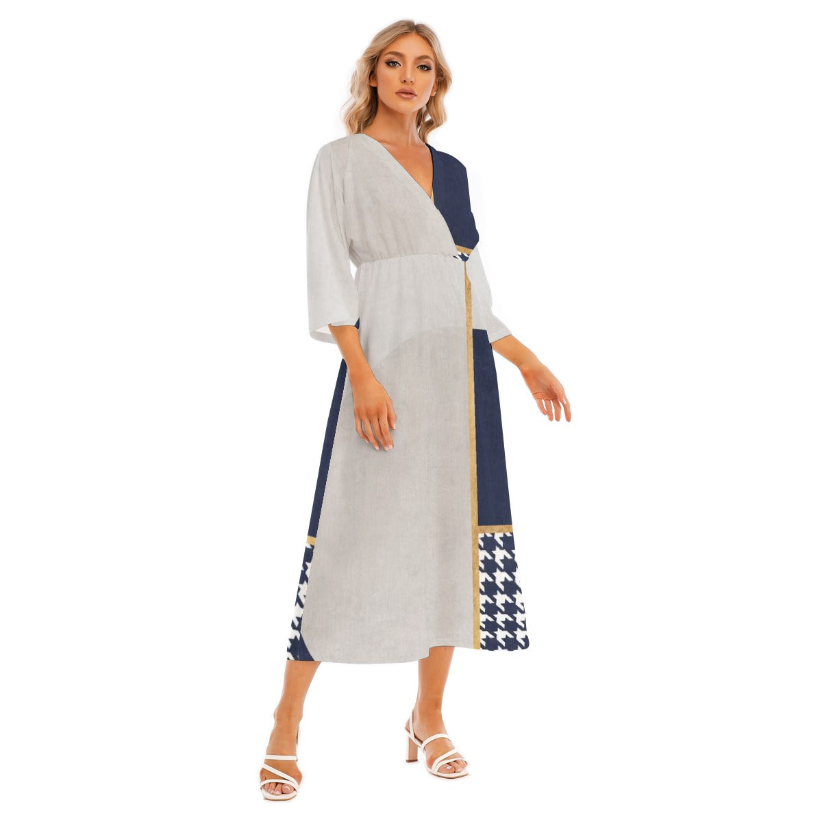 All-Over Print Women's Mid-Sleeve Long Dress