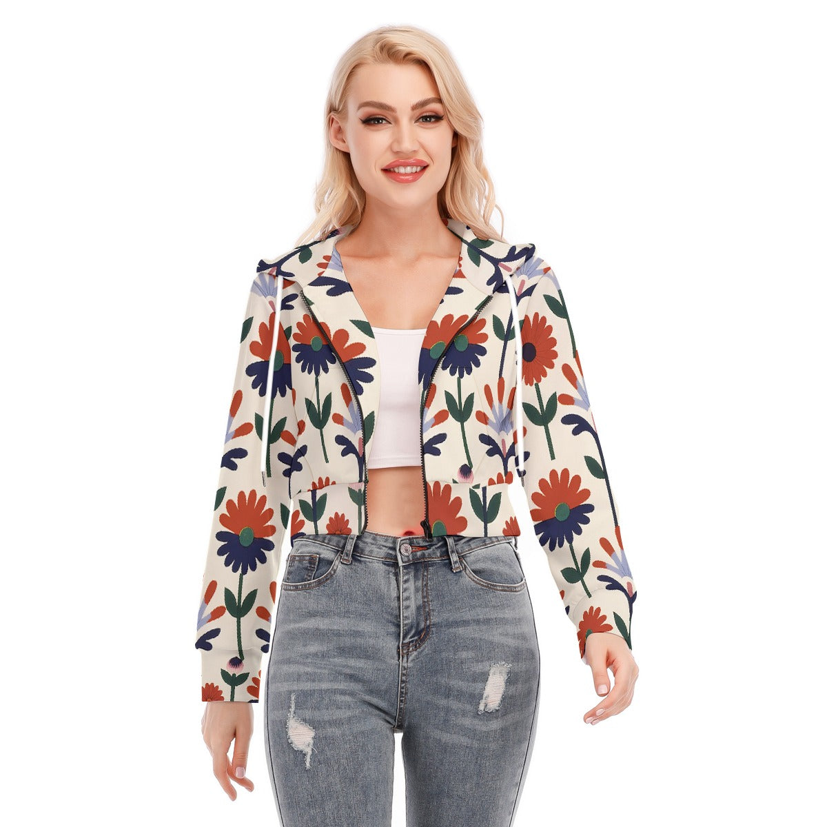 All-Over Print Women's Crop Top Hoodie With Zipper Closure
