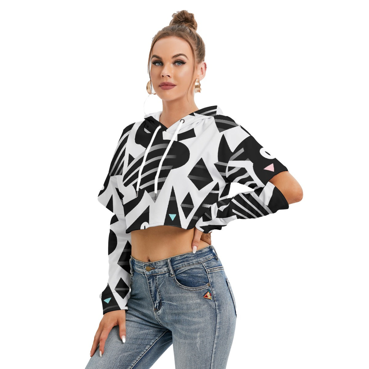 All-Over Print Women's Heavy Fleece Hoodie With Hollow Out Sleeve