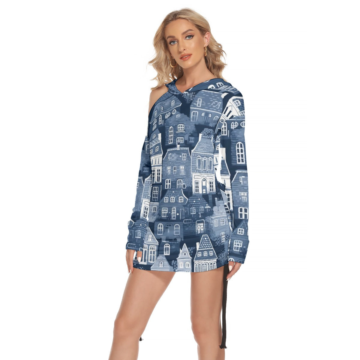 All-Over Print Women's One-shoulder Dress With Waist Shirring