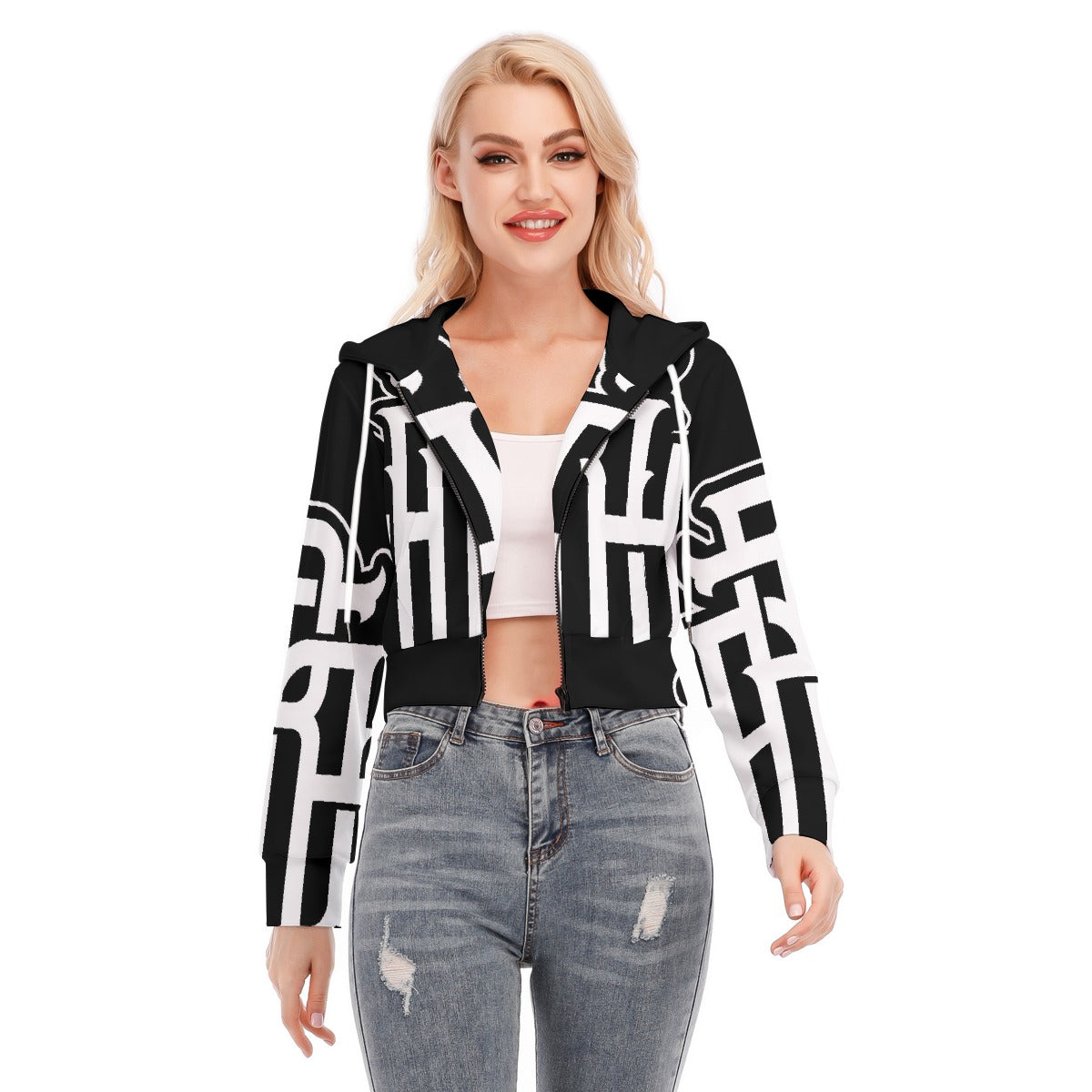 All-Over Print Women's Crop Top Hoodie With Zipper Closure