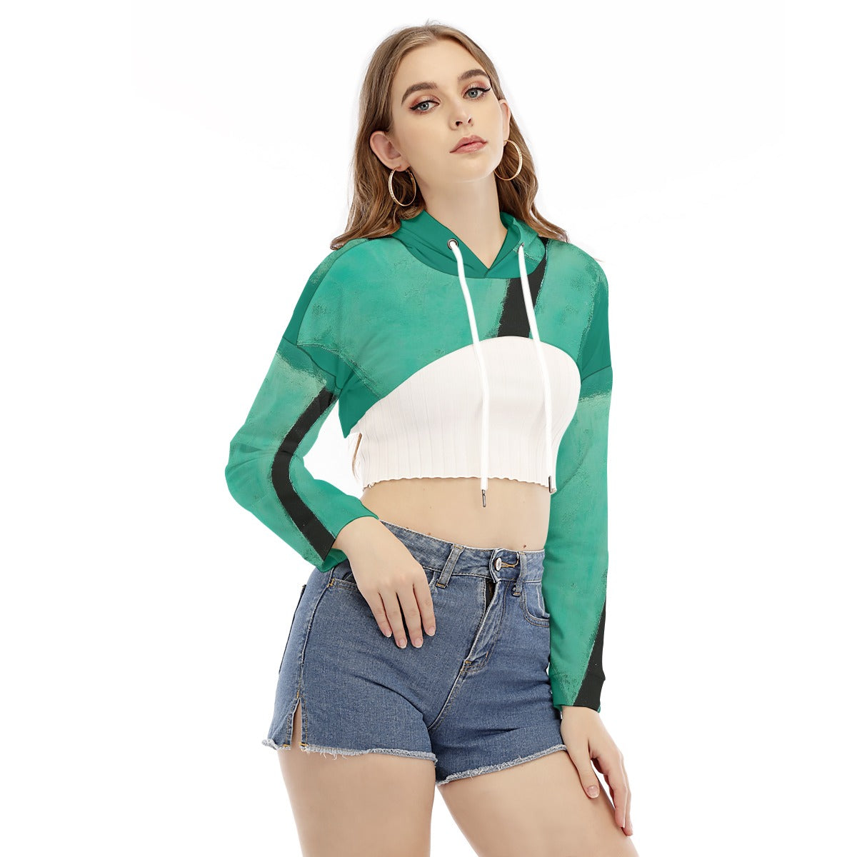 All-Over Print Women's Smock Short Hoodie With Long Sleeve