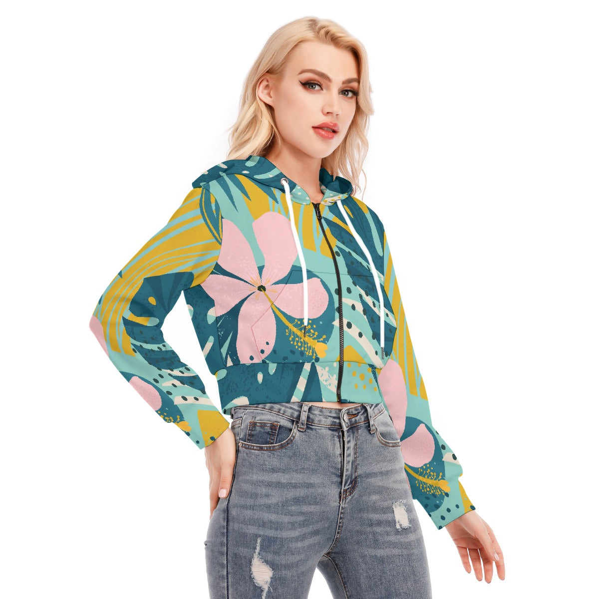 All-Over Print Women's Crop Top Hoodie With Zipper Closure