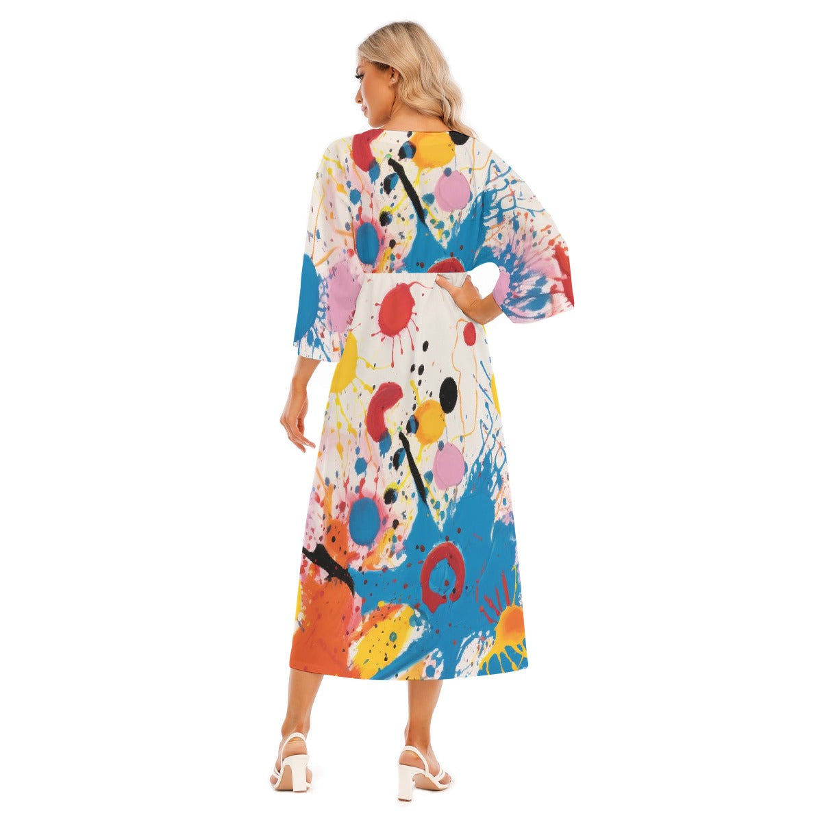 All-Over Print Women's Mid-Sleeve Long Dress