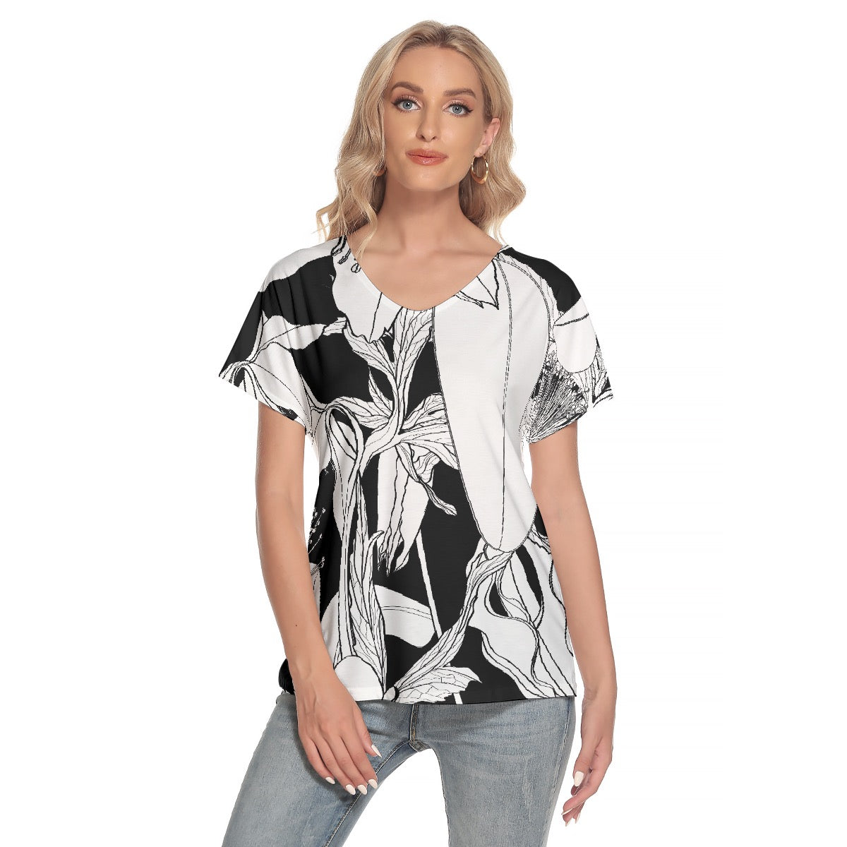 All-Over Print Women's Loose V-neck Short Sleeve T-shirt