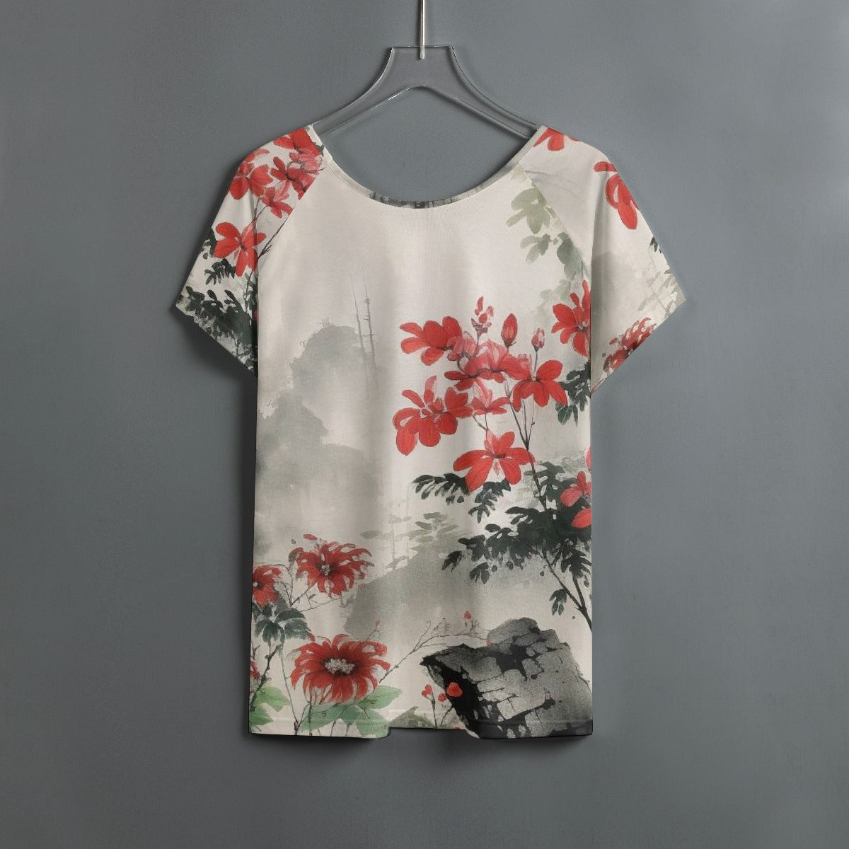 All-Over Print Women's Round Neck T-shirt With Raglan Sleeve