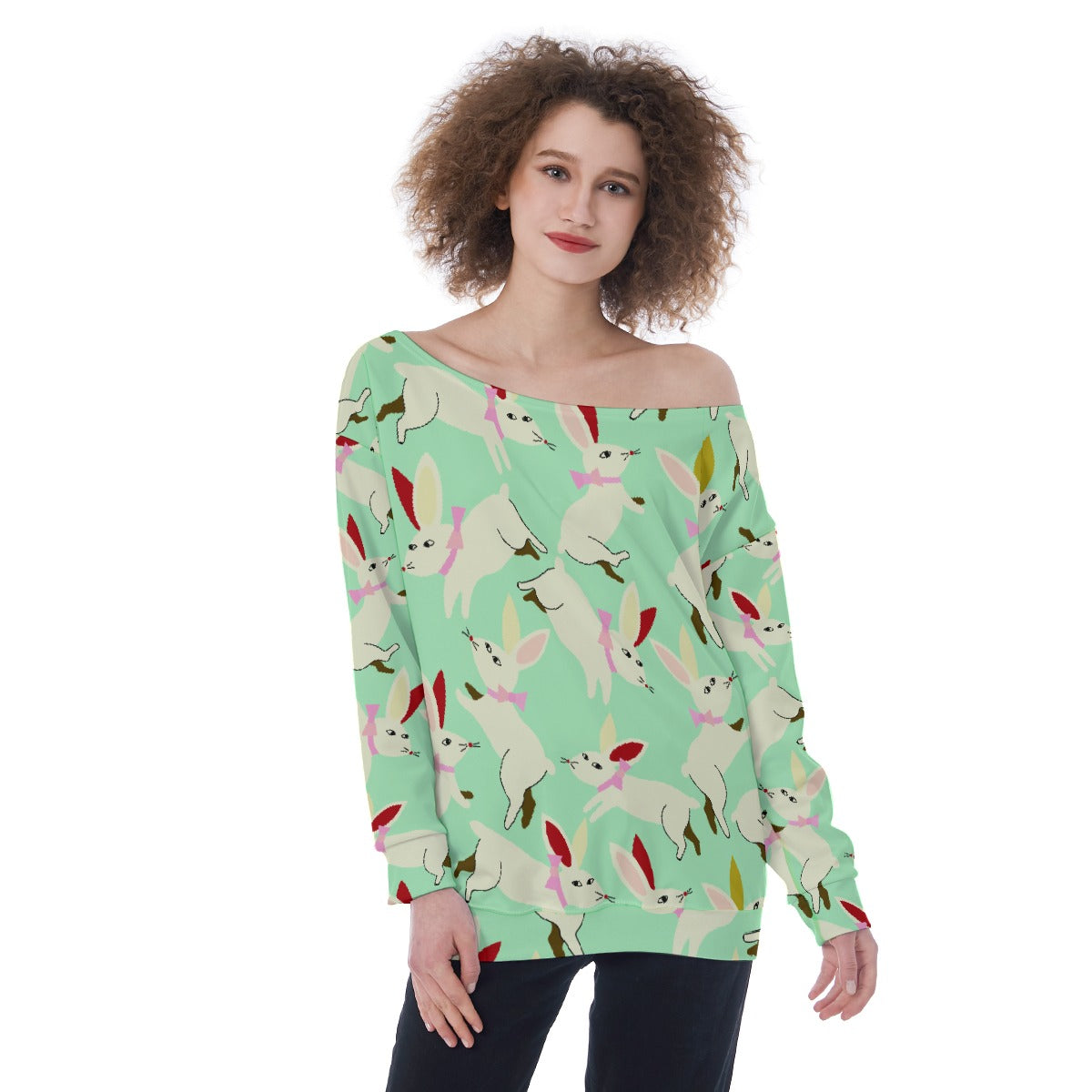 All-Over Print Oversized Women's Off-Shoulder Sweatshirt