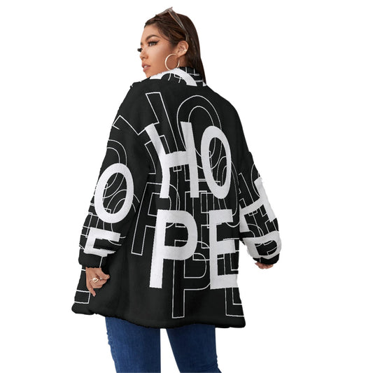 All-Over Print Unisex Borg Fleece Stand-up Collar Coat With Zipper Closure(Plus Size)