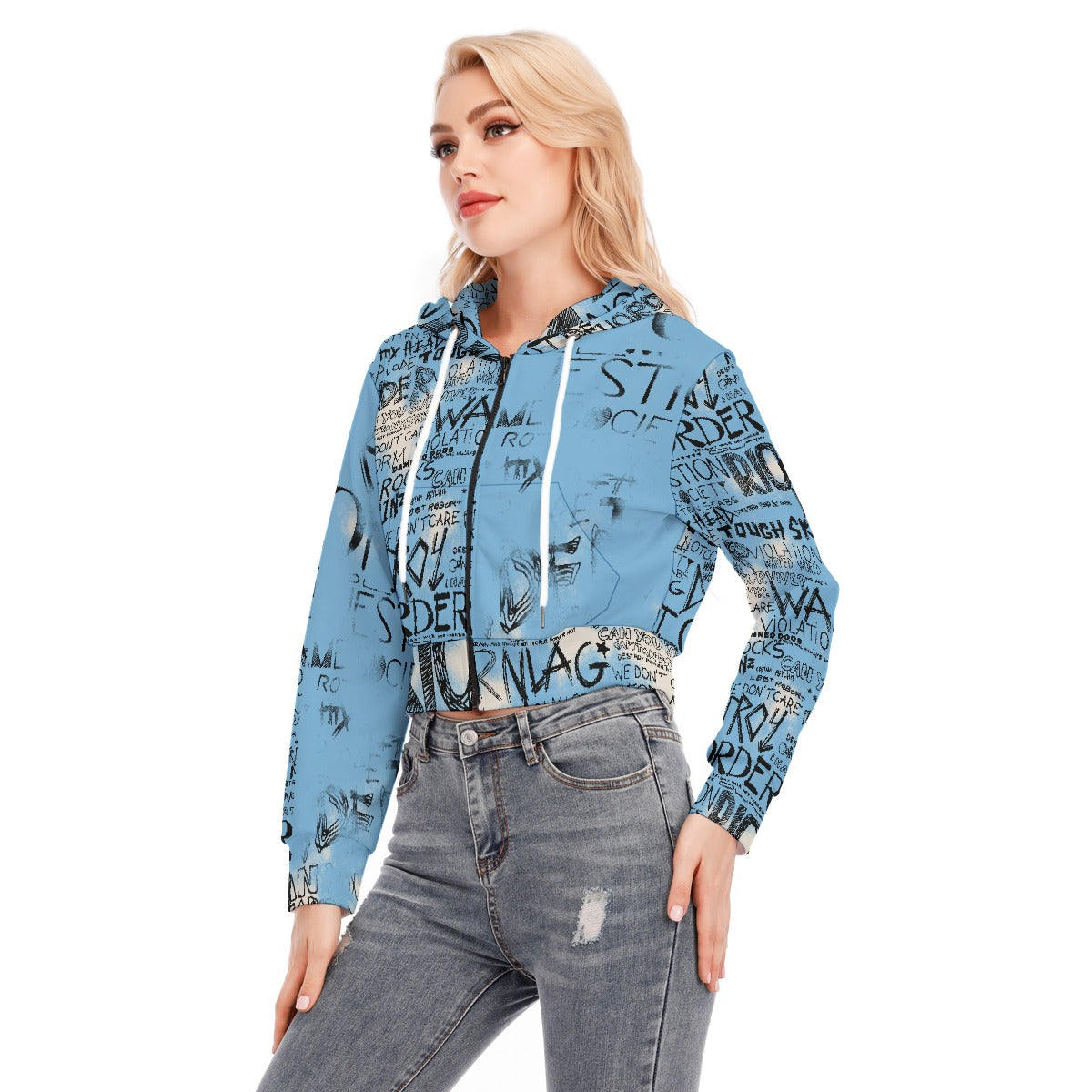 All-Over Print Women's Crop Top Hoodie With Zipper Closure