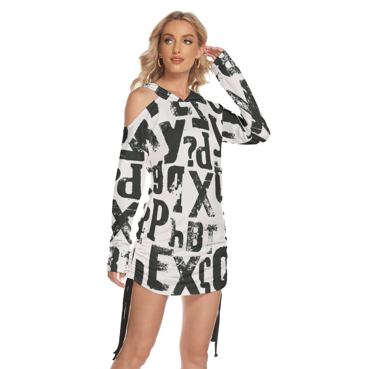 All-Over Print Women's One-shoulder Dress With Waist Shirring