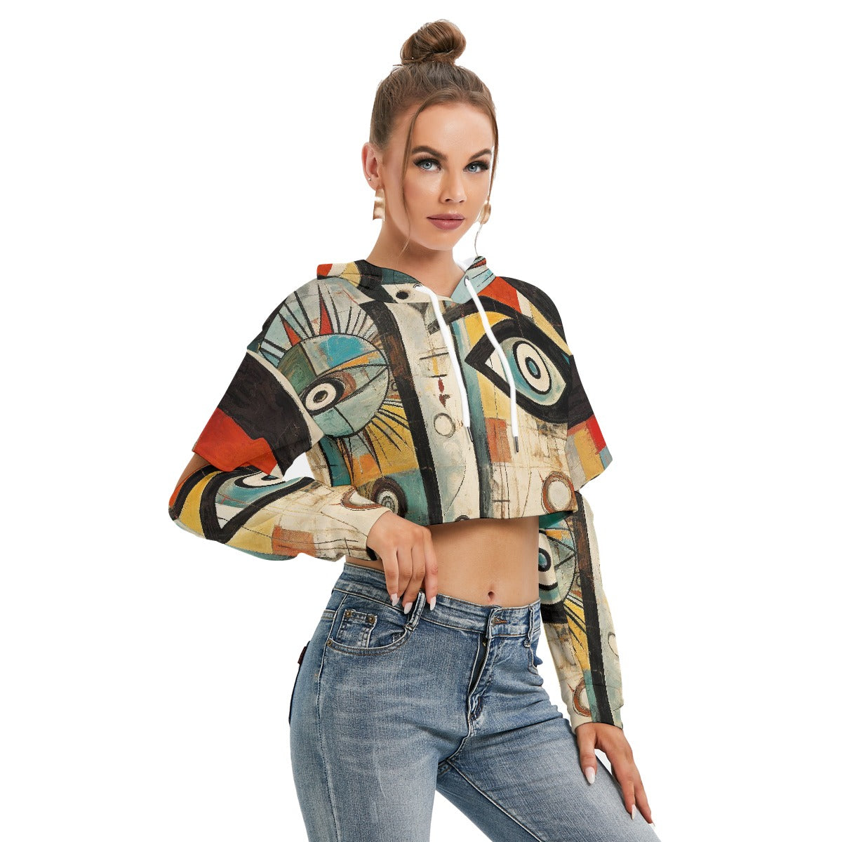 All-Over Print Women's Heavy Fleece Hoodie With Hollow Out Sleeve