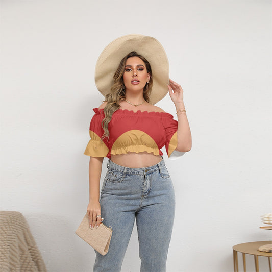 All-Over Print Women's Off-shoulder Cropped Top With Short Puff Sleeve