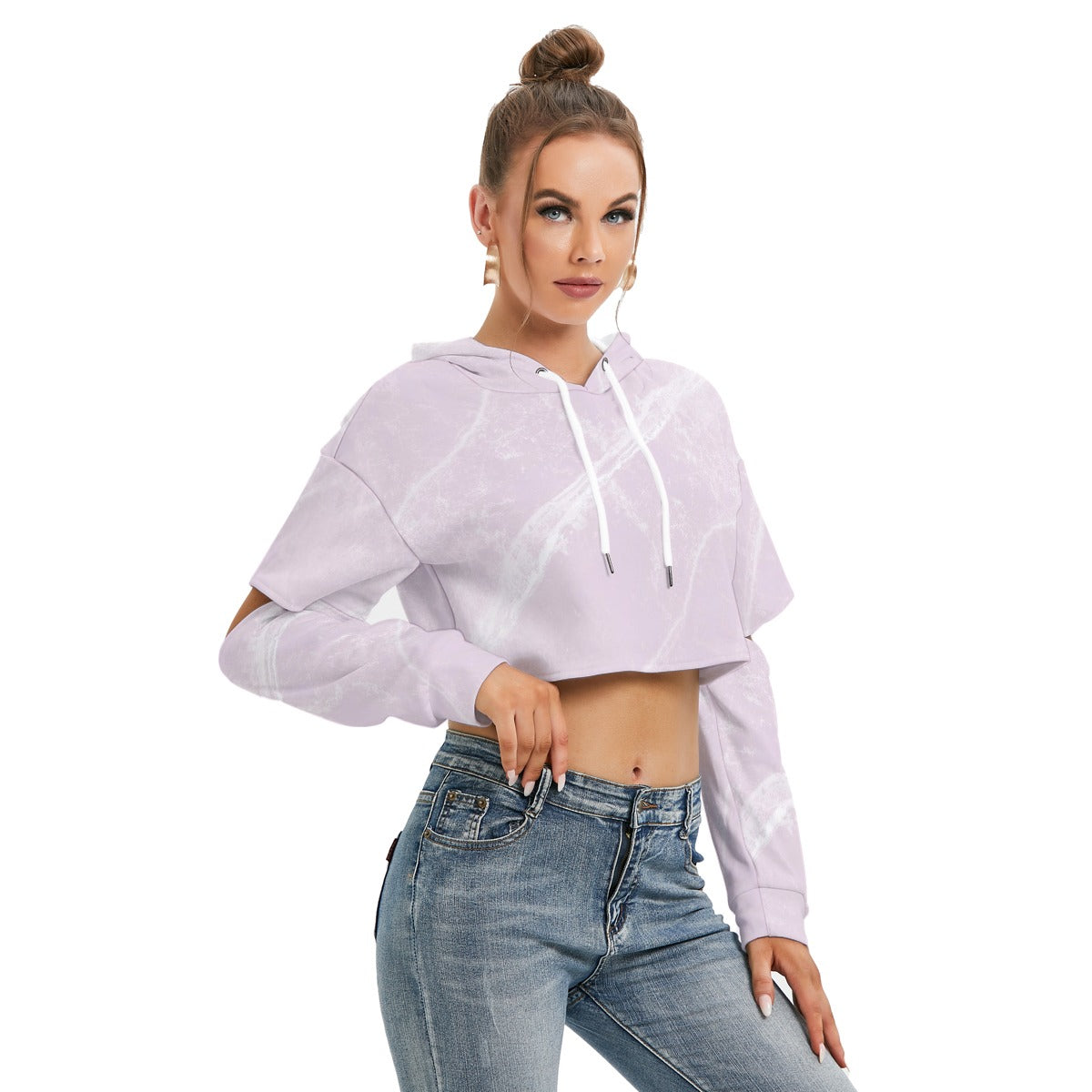 All-Over Print Women's Heavy Fleece Hoodie With Hollow Out Sleeve