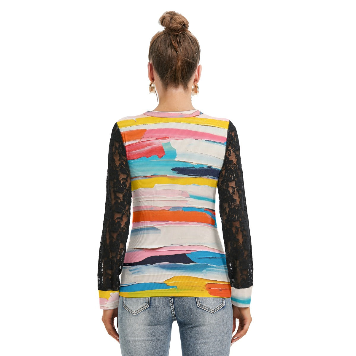 All-Over Print Women's T-shirt And Sleeve With Black Lace