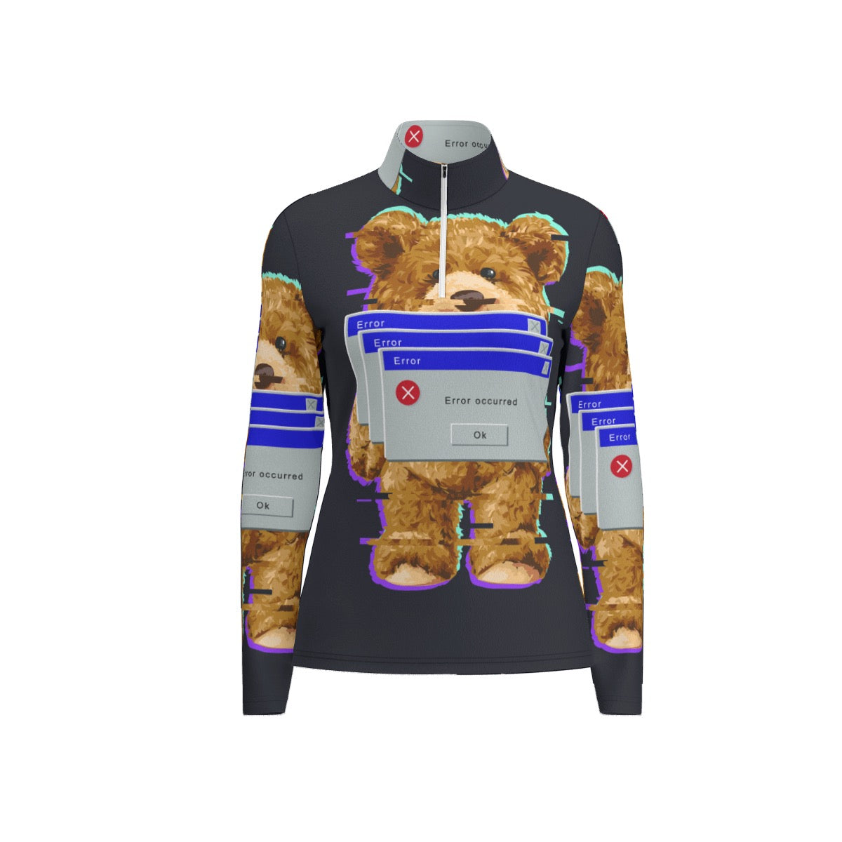 All-Over Print Women's Sports Collar Jersey With Long Sleeve