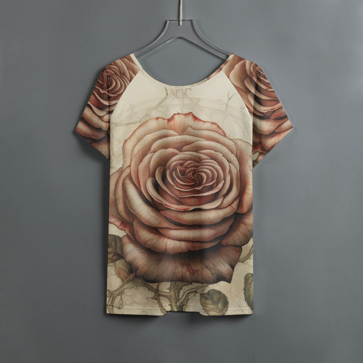 All-Over Print Women's Round Neck T-shirt With Raglan Sleeve