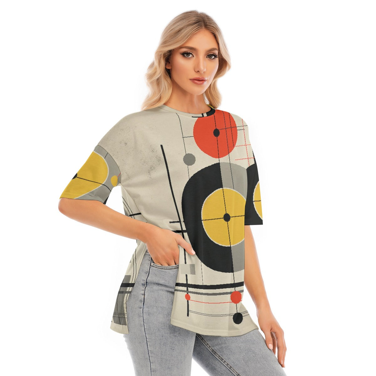 All-Over Print Women's Short Sleeves T-shirt With Hem Split