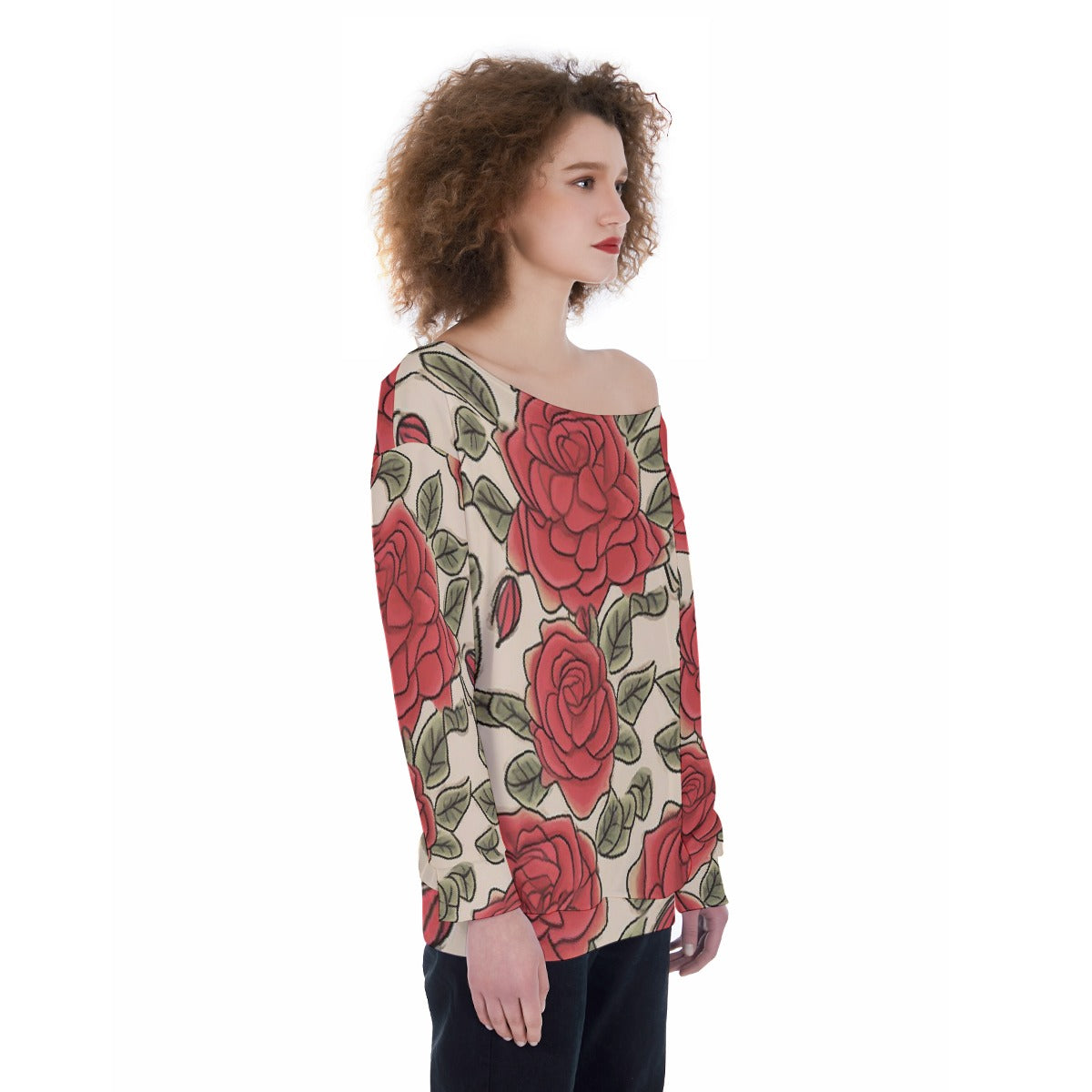 All-Over Print Oversized Women's Off-Shoulder Sweatshirt