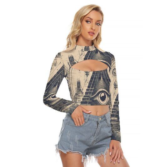 All-Over Print Women's Hollow Chest Keyhole Tight Crop Top