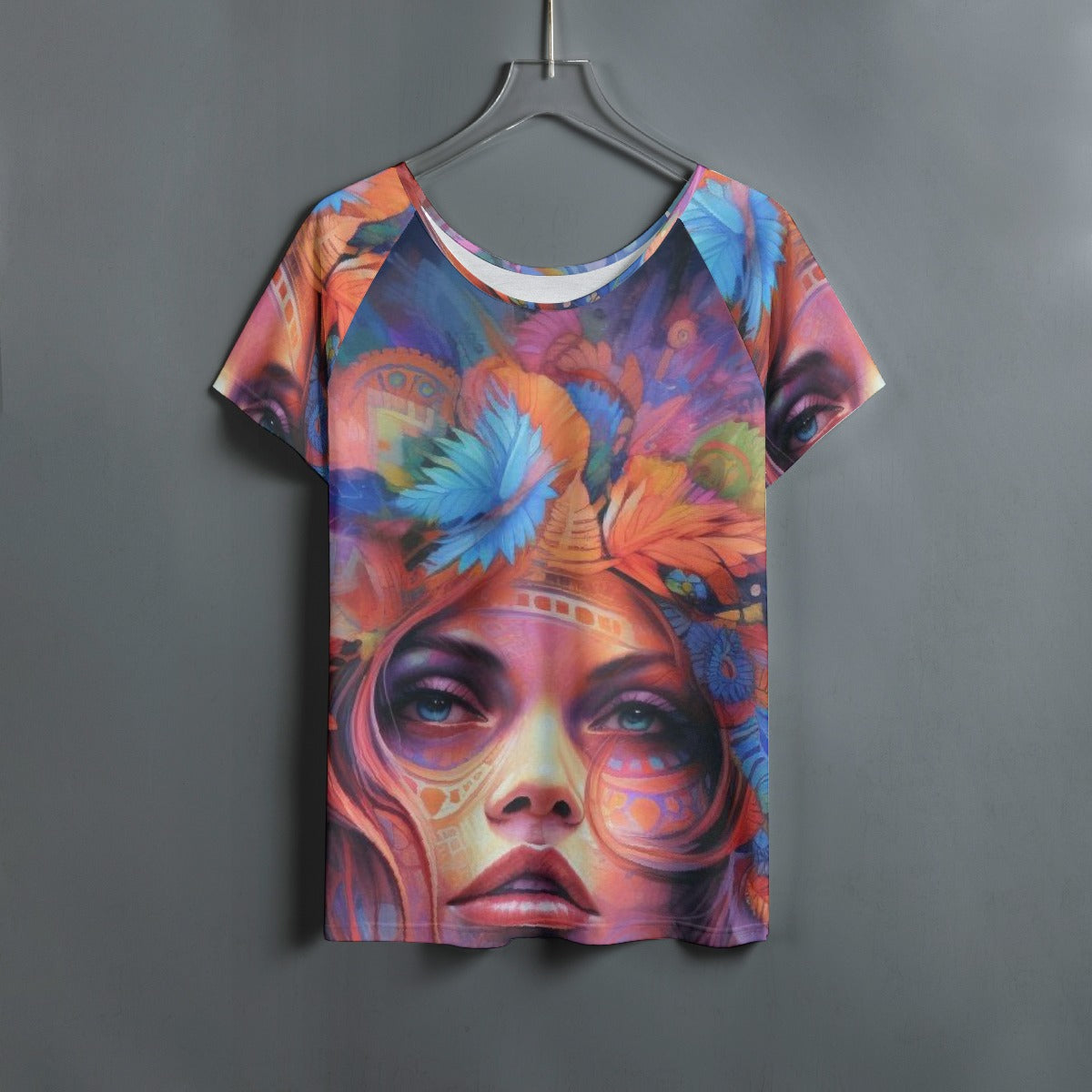All-Over Print Women's Round Neck T-shirt With Raglan Sleeve