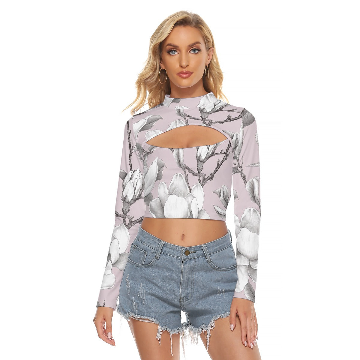 All-Over Print Women's Hollow Chest Keyhole Tight Crop Top