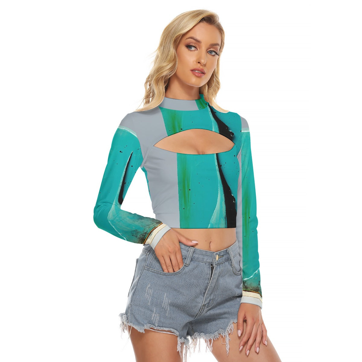 All-Over Print Women's Hollow Chest Keyhole Tight Crop Top