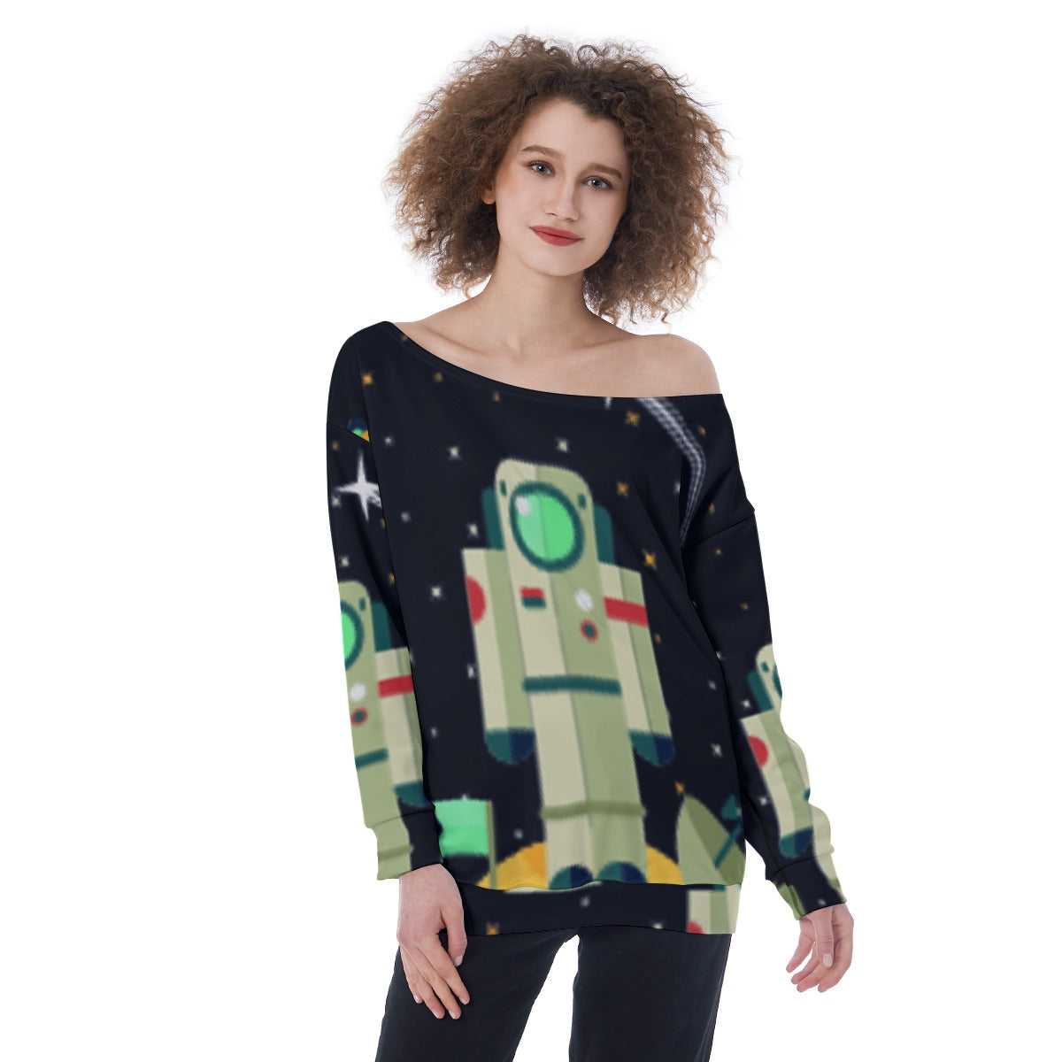 All-Over Print Oversized Women's Off-Shoulder Sweatshirt