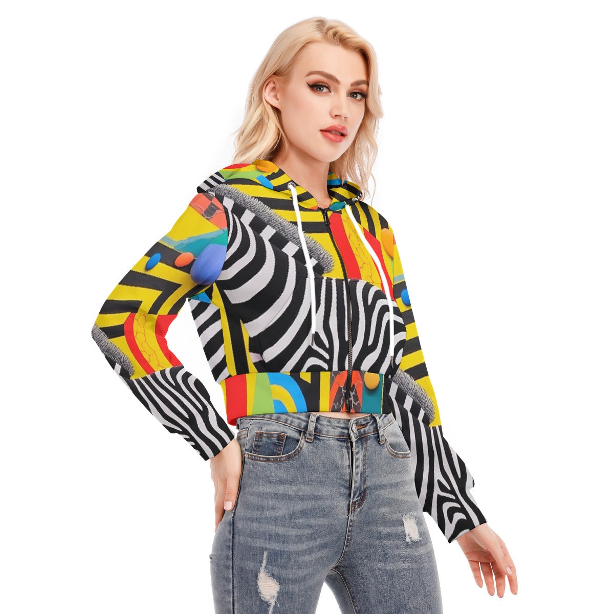 All-Over Print Women's Crop Top Hoodie With Zipper Closure