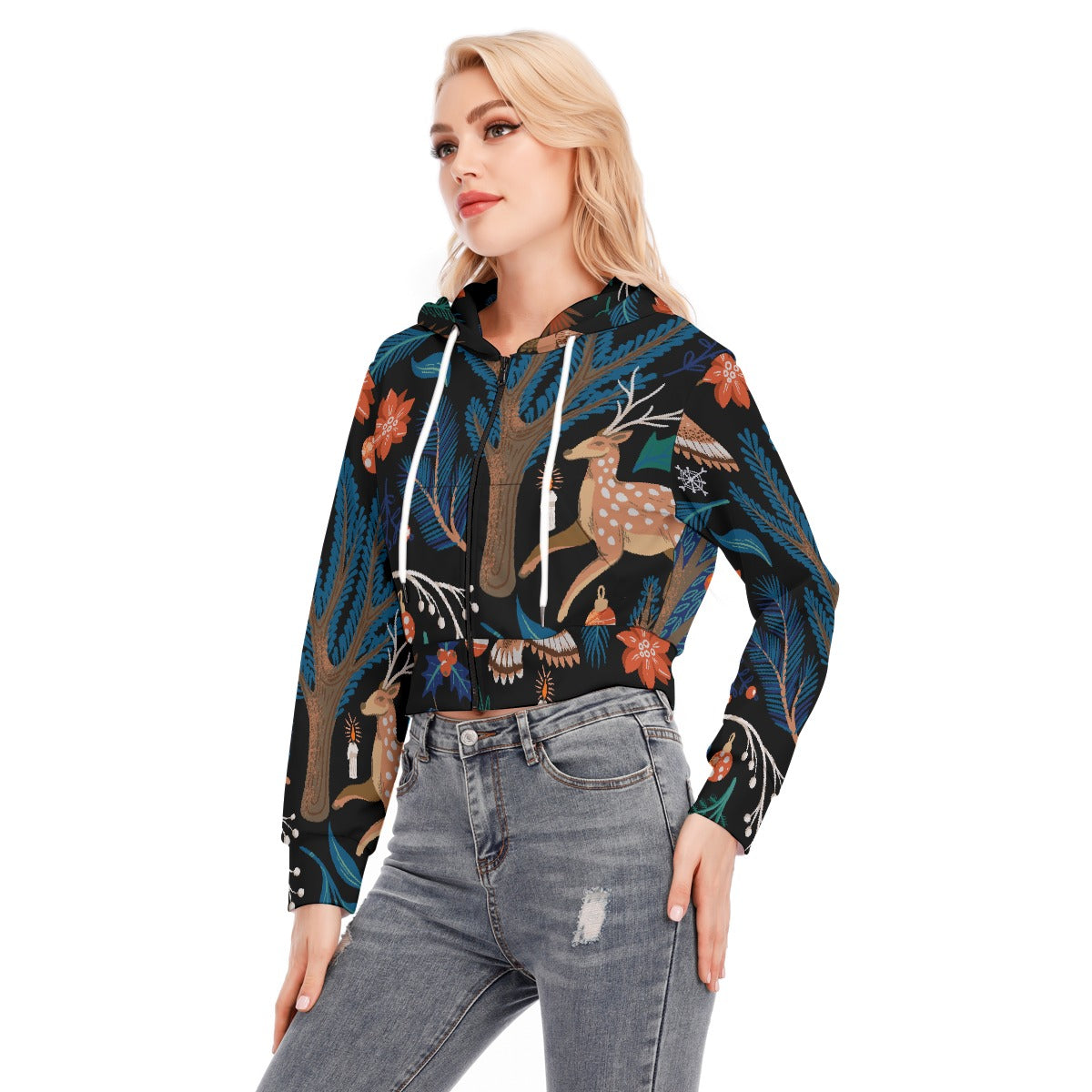 All-Over Print Women's Crop Top Hoodie With Zipper Closure