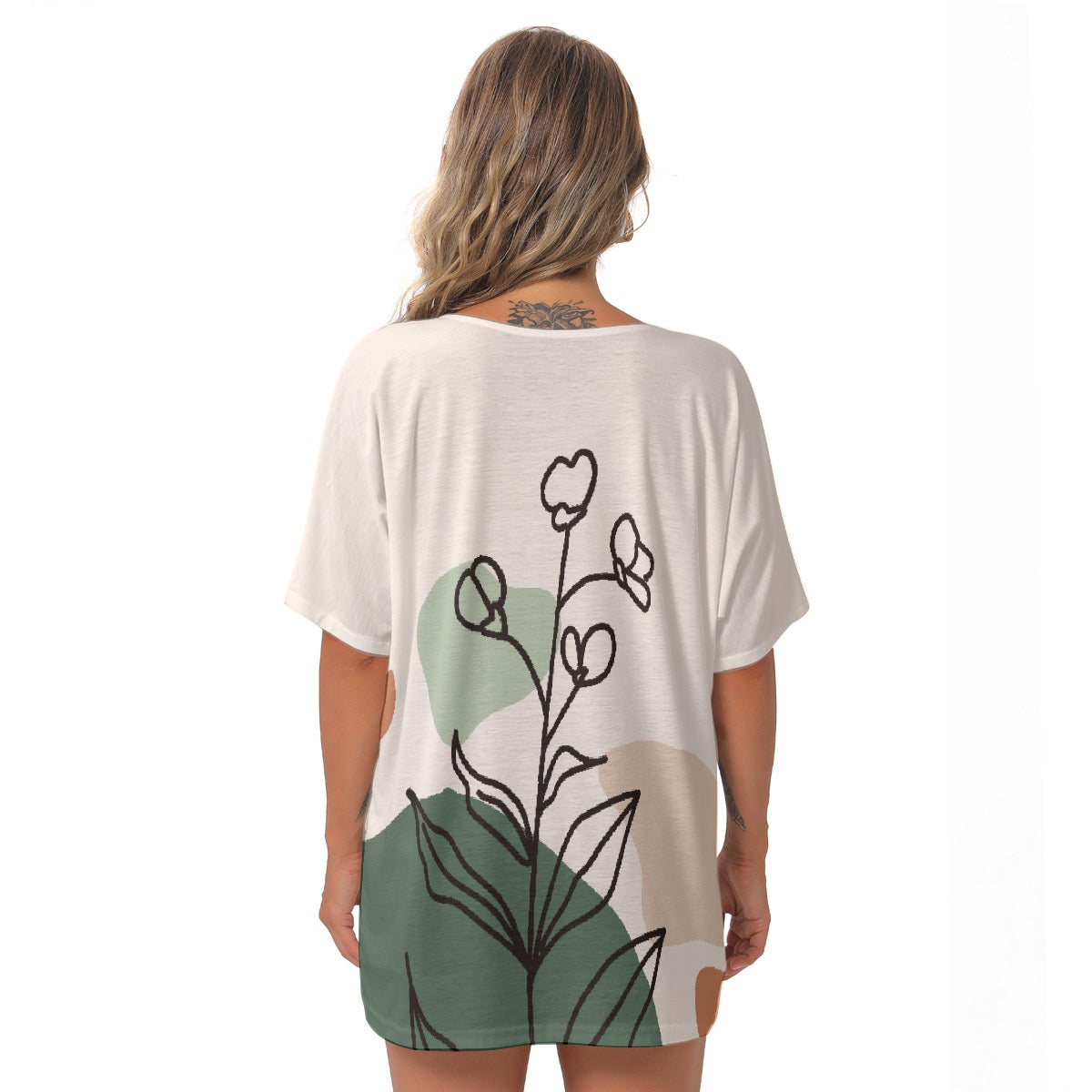 All-Over Print Women's Bat Sleeves V-Neck Blouse