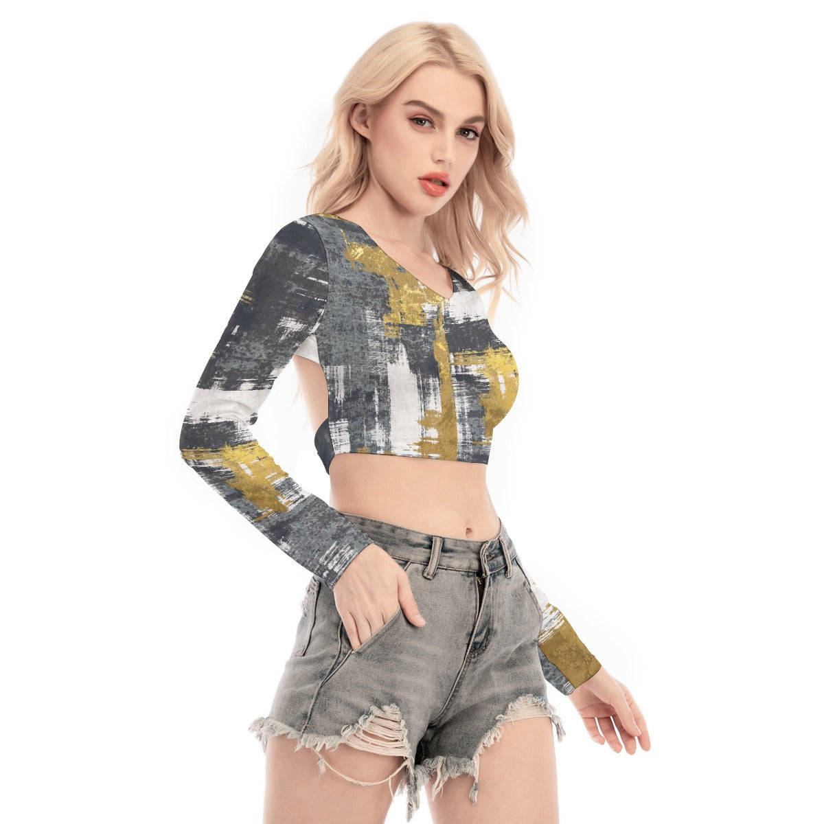 All-Over Print Women's Back Hollow T-shirt With Strap