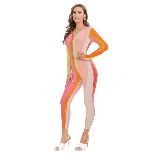 All-Over Print Women's Plunging Neck Jumpsuit