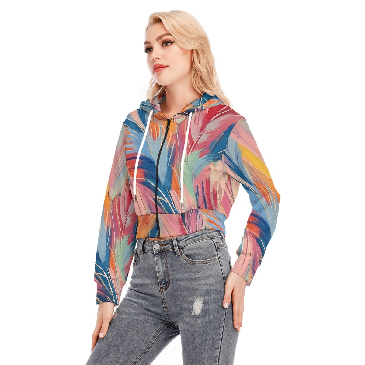 All-Over Print Women's Crop Top Hoodie With Zipper Closure